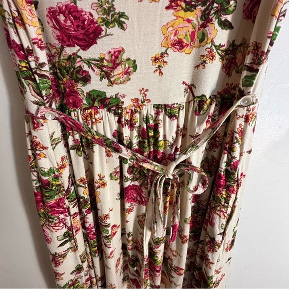 APRIL CORNELL Sz M Floral Pink Maxi Dress Jersey Knit Belted Unlined Scoop Neck - Picture 11 of 14